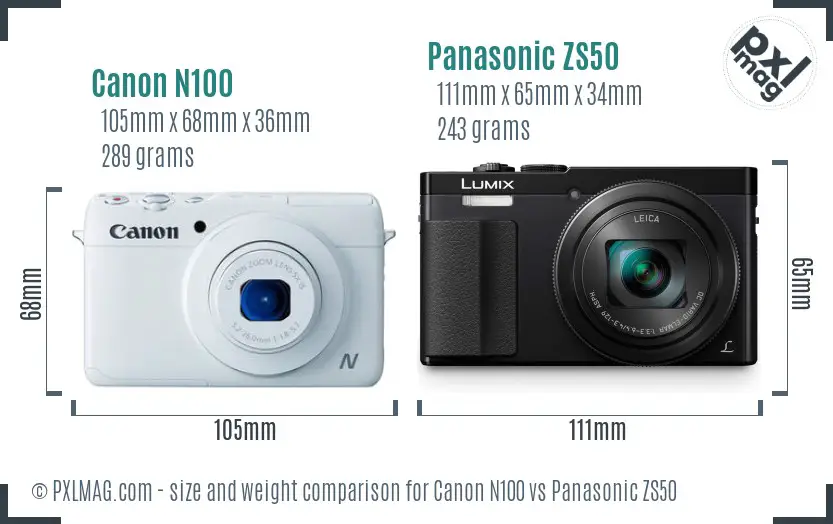 Canon N100 vs Panasonic ZS50 size comparison