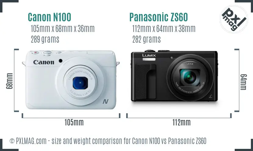 Canon N100 vs Panasonic ZS60 size comparison