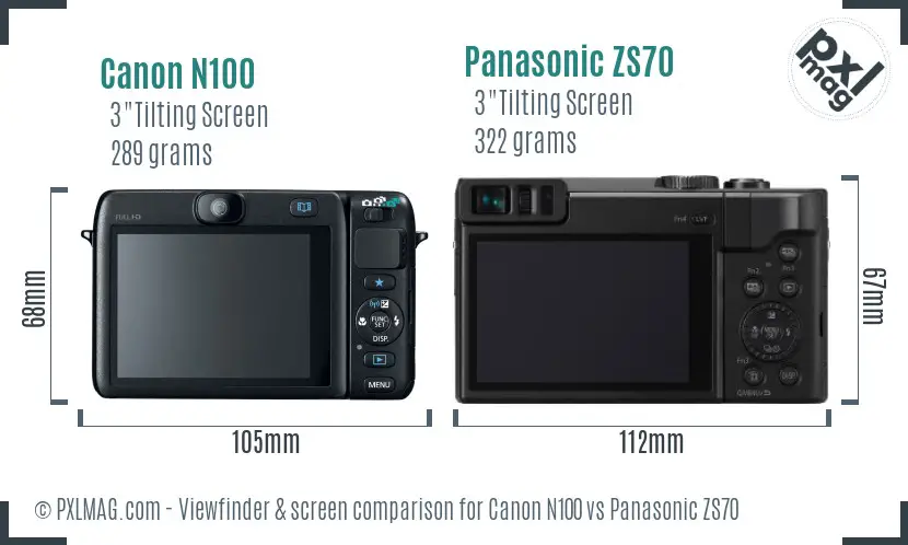 Canon N100 vs Panasonic ZS70 Screen and Viewfinder comparison