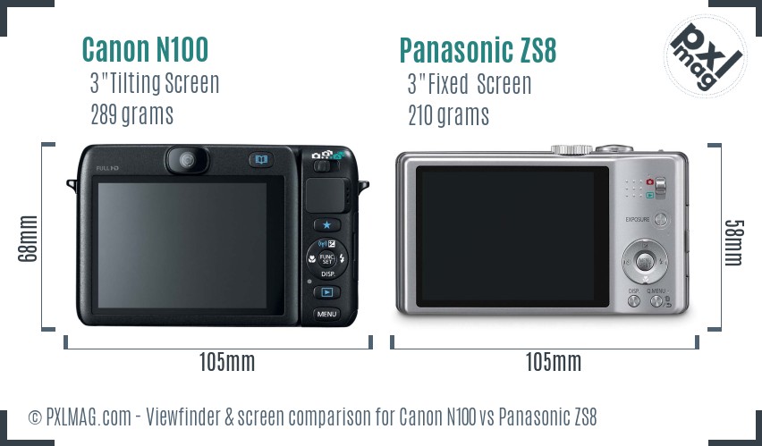 Canon N100 vs Panasonic ZS8 Screen and Viewfinder comparison