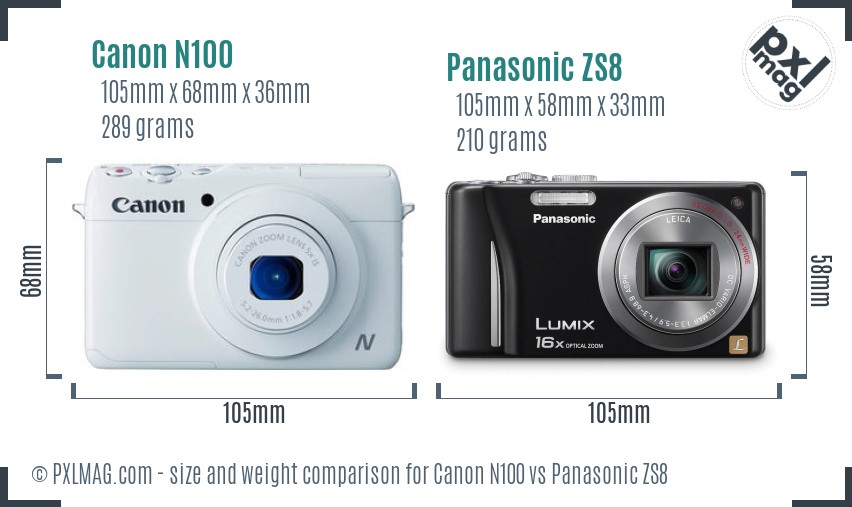 Canon N100 vs Panasonic ZS8 size comparison Canon N100 vs Panasonic ZS8 size comparison