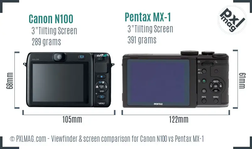 Canon N100 vs Pentax MX-1 Screen and Viewfinder comparison