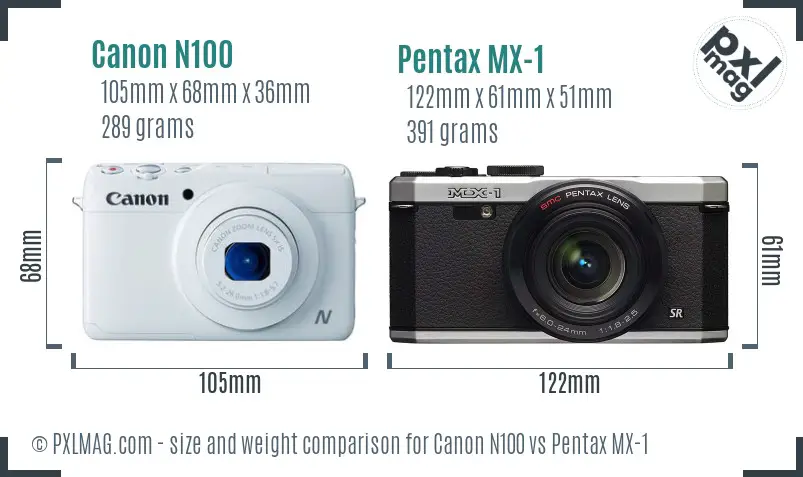 Canon N100 vs Pentax MX-1 size comparison