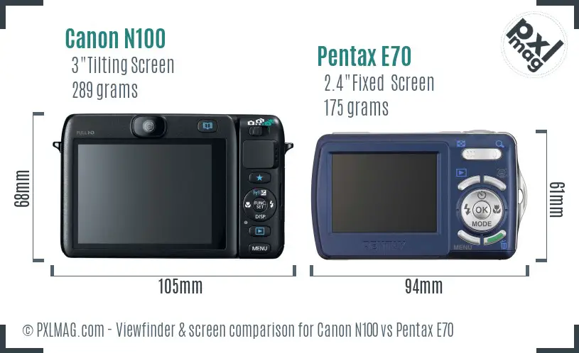 Canon N100 vs Pentax E70 Screen and Viewfinder comparison