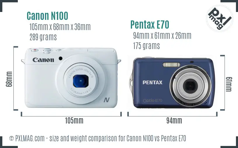 Canon N100 vs Pentax E70 size comparison