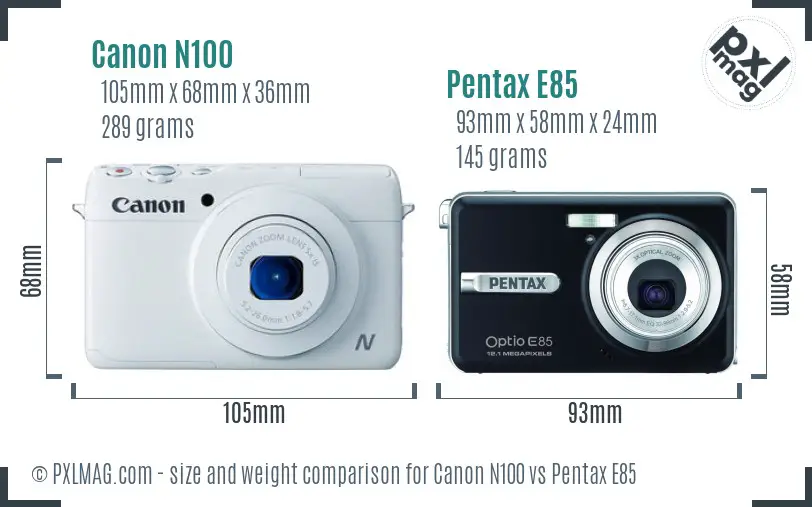 Canon N100 vs Pentax E85 size comparison Canon N100 vs Pentax E85 size comparison