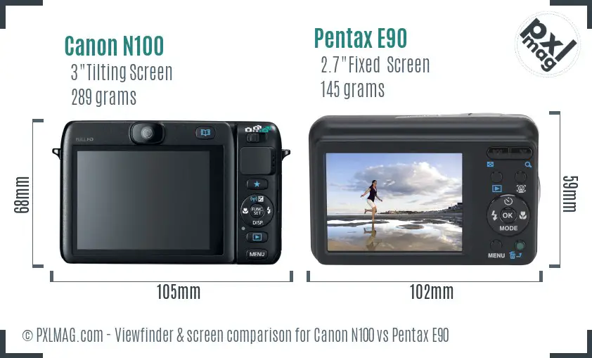 Canon N100 vs Pentax E90 Screen and Viewfinder comparison
