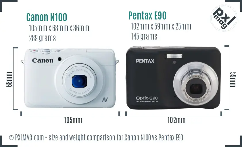 Canon N100 vs Pentax E90 size comparison