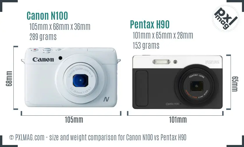 Canon N100 vs Pentax H90 size comparison