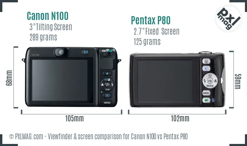 Canon N100 vs Pentax P80 Screen and Viewfinder comparison