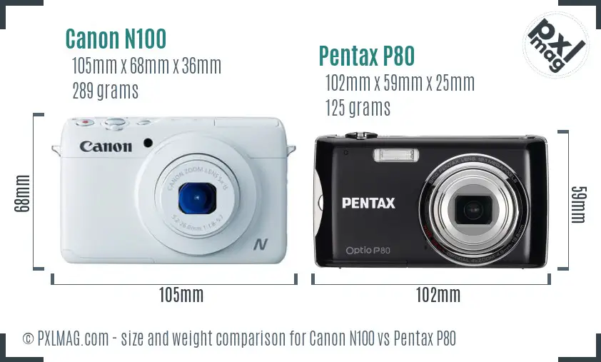 Canon N100 vs Pentax P80 size comparison