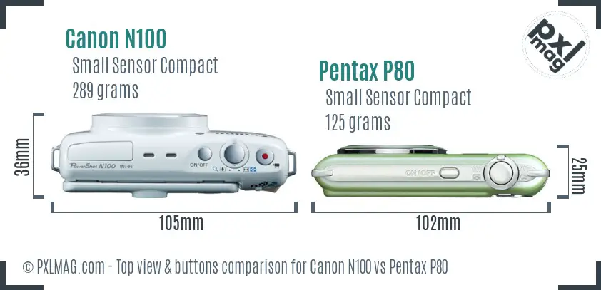 Canon N100 vs Pentax P80 top view buttons comparison