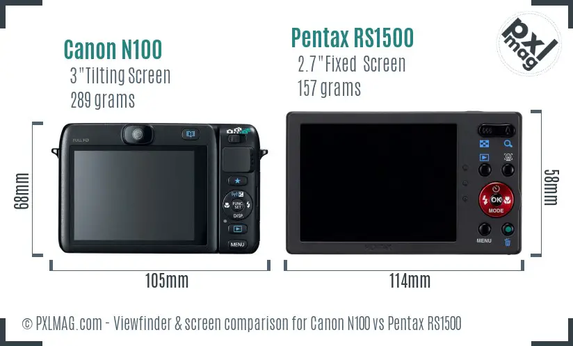 Canon N100 vs Pentax RS1500 Screen and Viewfinder comparison