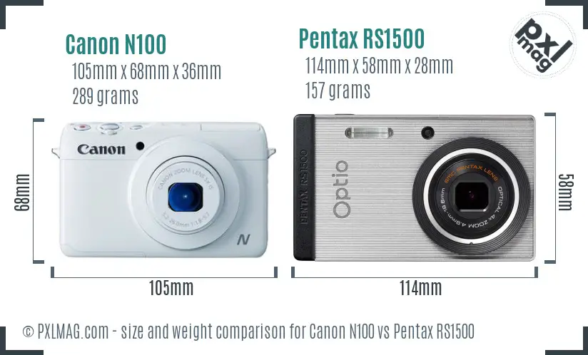 Canon N100 vs Pentax RS1500 size comparison