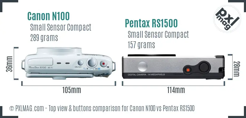 Canon N100 vs Pentax RS1500 top view buttons comparison