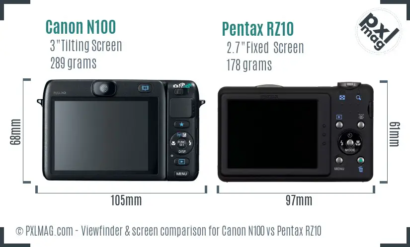 Canon N100 vs Pentax RZ10 Screen and Viewfinder comparison