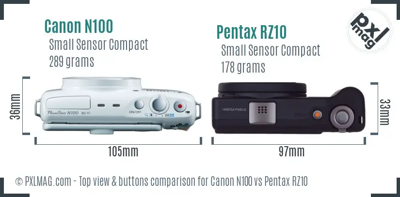 Canon N100 vs Pentax RZ10 top view buttons comparison