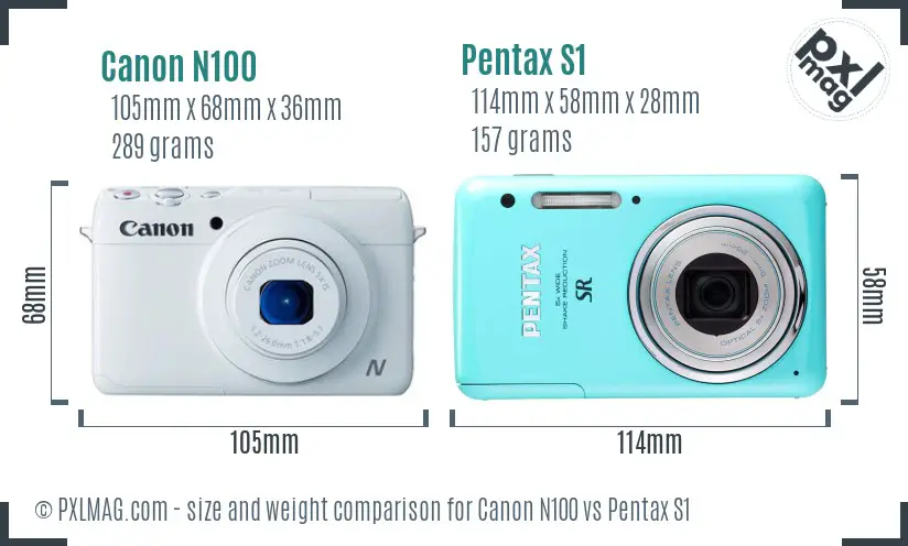 Canon N100 vs Pentax S1 size comparison