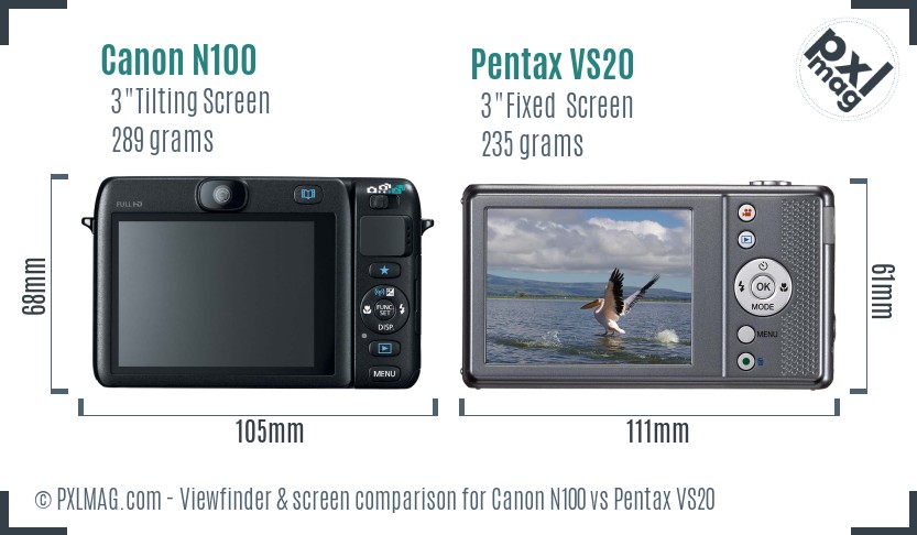 Canon N100 vs Pentax VS20 Screen and Viewfinder comparison