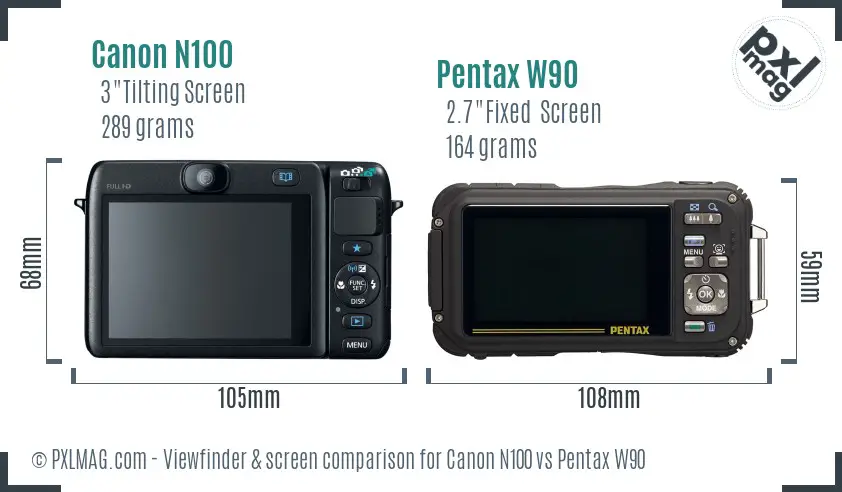Canon N100 vs Pentax W90 Screen and Viewfinder comparison
