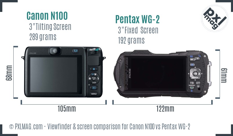 Canon N100 vs Pentax WG-2 Screen and Viewfinder comparison