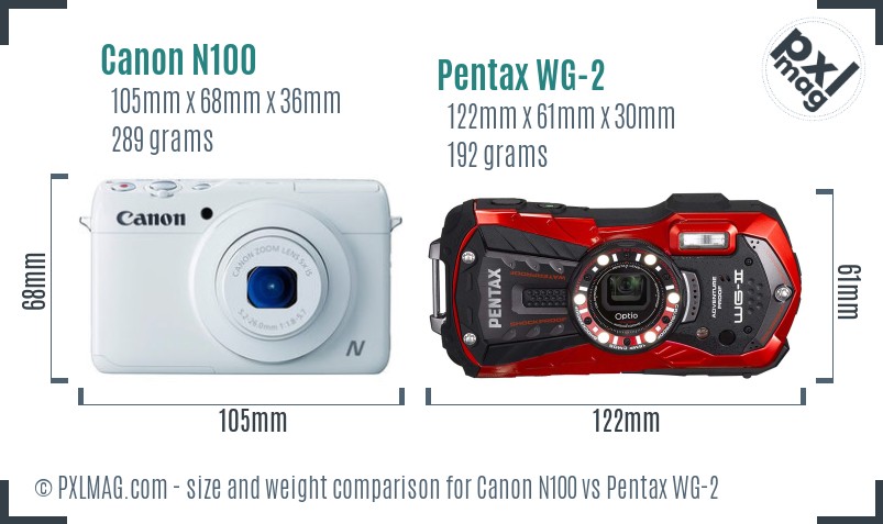 Canon N100 vs Pentax WG-2 size comparison