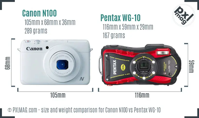 Canon N100 vs Pentax WG-10 size comparison Canon N100 vs Pentax WG-10 size comparison