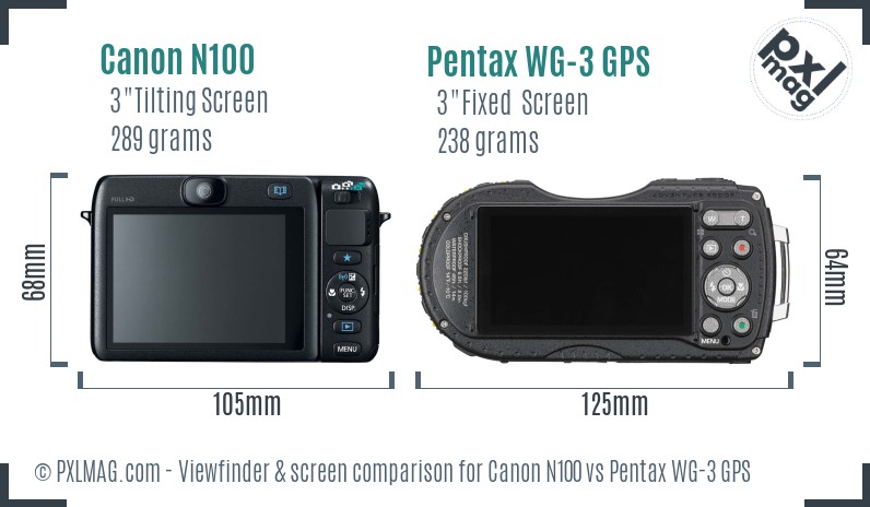 Canon N100 vs Pentax WG-3 GPS Screen and Viewfinder comparison