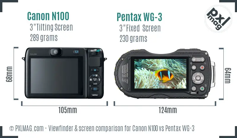 Canon N100 vs Pentax WG-3 Screen and Viewfinder comparison