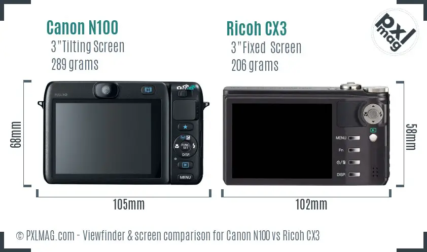 Canon N100 vs Ricoh CX3 Screen and Viewfinder comparison Canon N100 vs Ricoh CX3 Screen and Viewfinder comparison