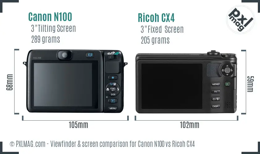 Canon N100 vs Ricoh CX4 Screen and Viewfinder comparison
