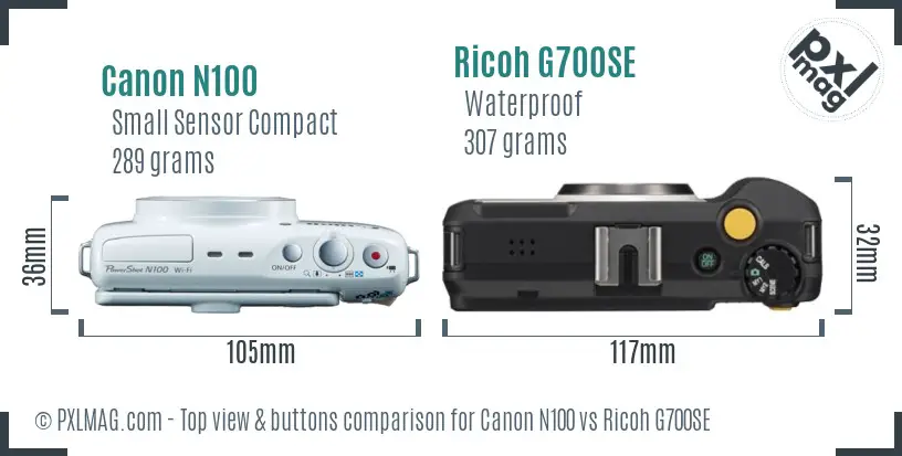 Canon N100 vs Ricoh G700SE top view buttons comparison Canon N100 vs Ricoh G700SE top view buttons comparison