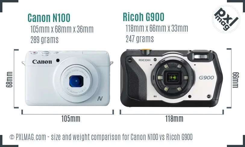 Canon N100 vs Ricoh G900 size comparison