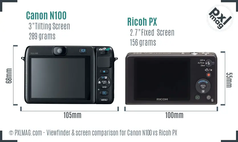 Canon N100 vs Ricoh PX Screen and Viewfinder comparison