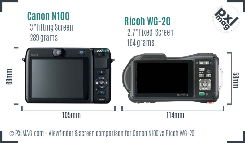 Canon N100 vs Ricoh WG-20 Screen and Viewfinder comparison
