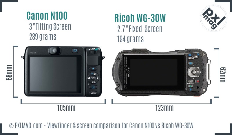 Canon N100 vs Ricoh WG-30W Screen and Viewfinder comparison