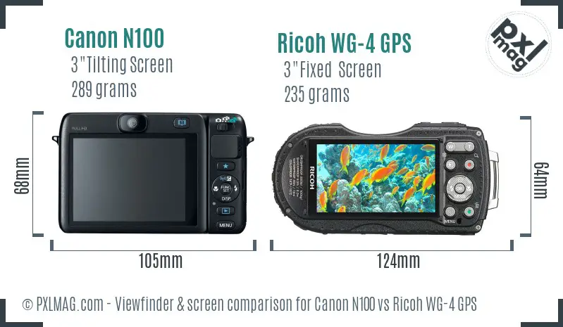Canon N100 vs Ricoh WG-4 GPS Screen and Viewfinder comparison