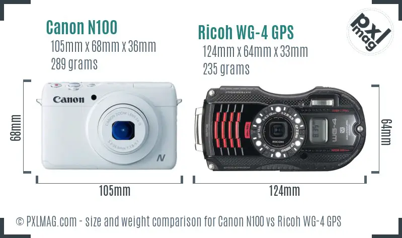 Canon N100 vs Ricoh WG-4 GPS size comparison