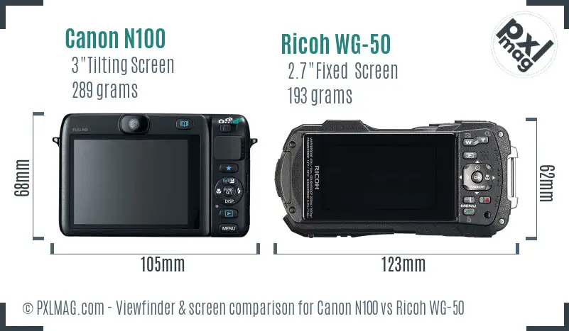 Canon N100 vs Ricoh WG-50 Screen and Viewfinder comparison Canon N100 vs Ricoh WG-50 Screen and Viewfinder comparison