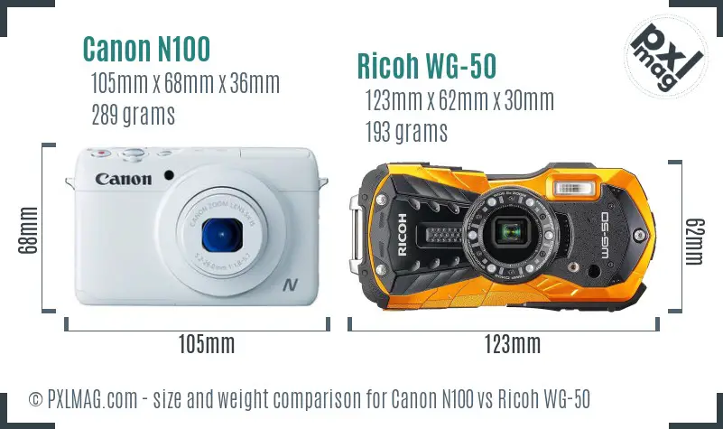 Canon N100 vs Ricoh WG-50 size comparison Canon N100 vs Ricoh WG-50 size comparison