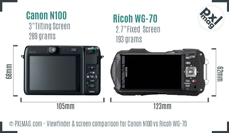 Canon N100 vs Ricoh WG-70 Screen and Viewfinder comparison
