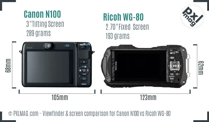 Canon N100 vs Ricoh WG-80 Screen and Viewfinder comparison