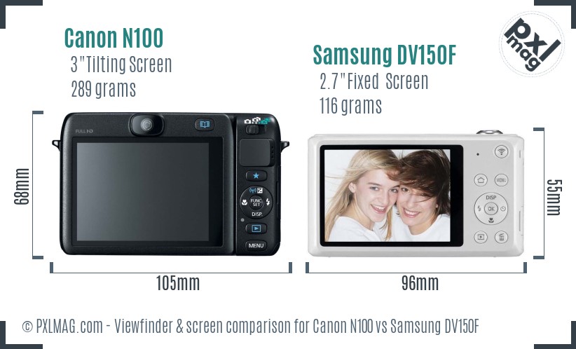 Canon N100 vs Samsung DV150F Screen and Viewfinder comparison