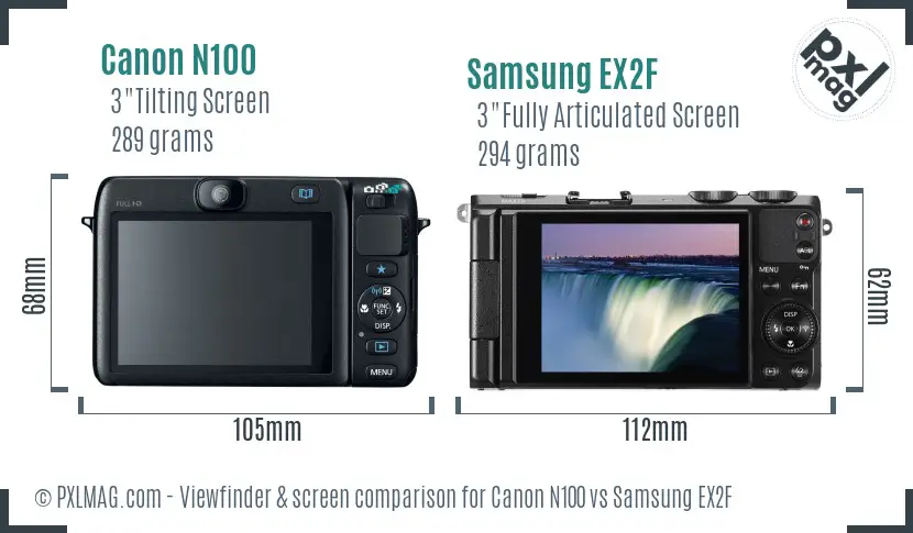 Canon N100 vs Samsung EX2F Screen and Viewfinder comparison