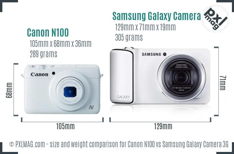 Canon N100 vs Samsung Galaxy Camera 3G size comparison Canon N100 vs Samsung Galaxy Camera 3G size comparison