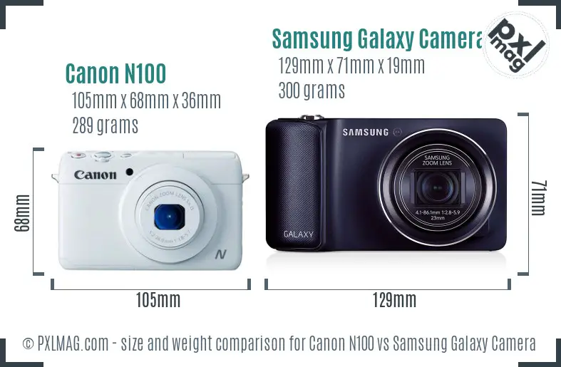 Canon N100 vs Samsung Galaxy Camera size comparison