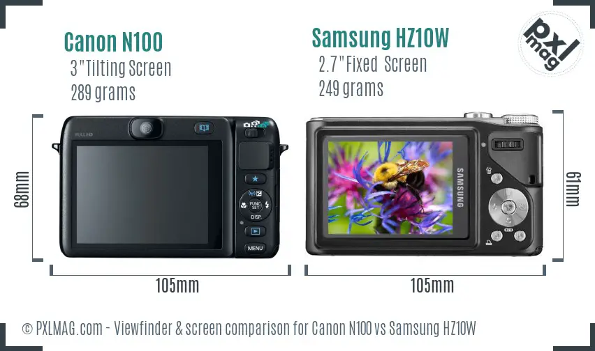 Canon N100 vs Samsung HZ10W Screen and Viewfinder comparison