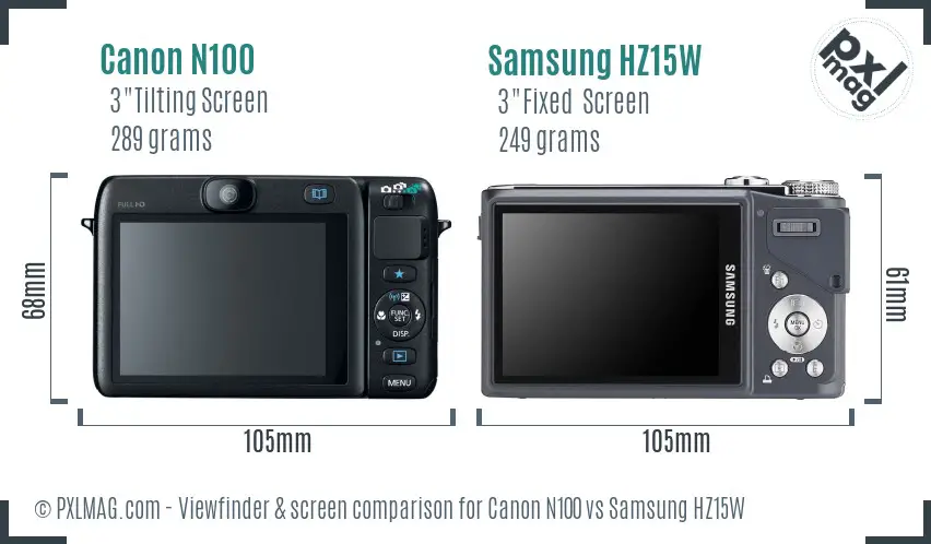 Canon N100 vs Samsung HZ15W Screen and Viewfinder comparison