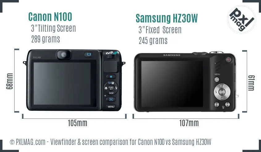 Canon N100 vs Samsung HZ30W Screen and Viewfinder comparison
