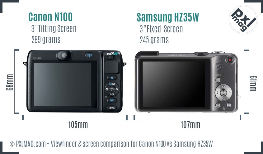 Canon N100 vs Samsung HZ35W Screen and Viewfinder comparison